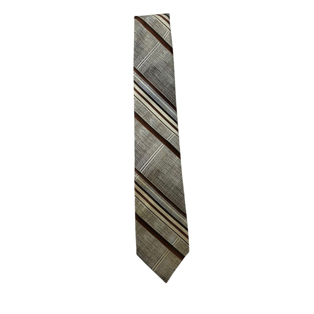 Oleg Cassini by Burma Mens Necktie Brown Tan Striped Textured Vintage Silk Tie